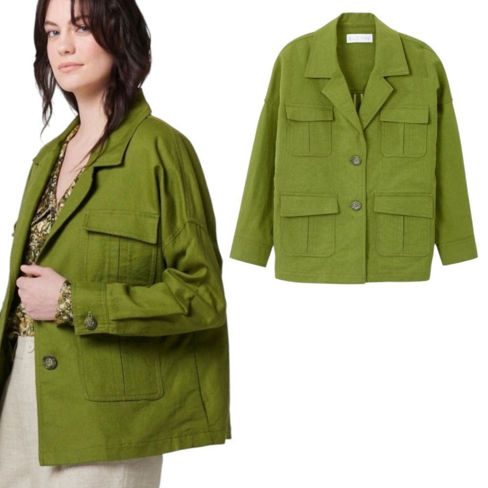 Ellie Mae Linen Cotton Olive Utility Field Jacket M